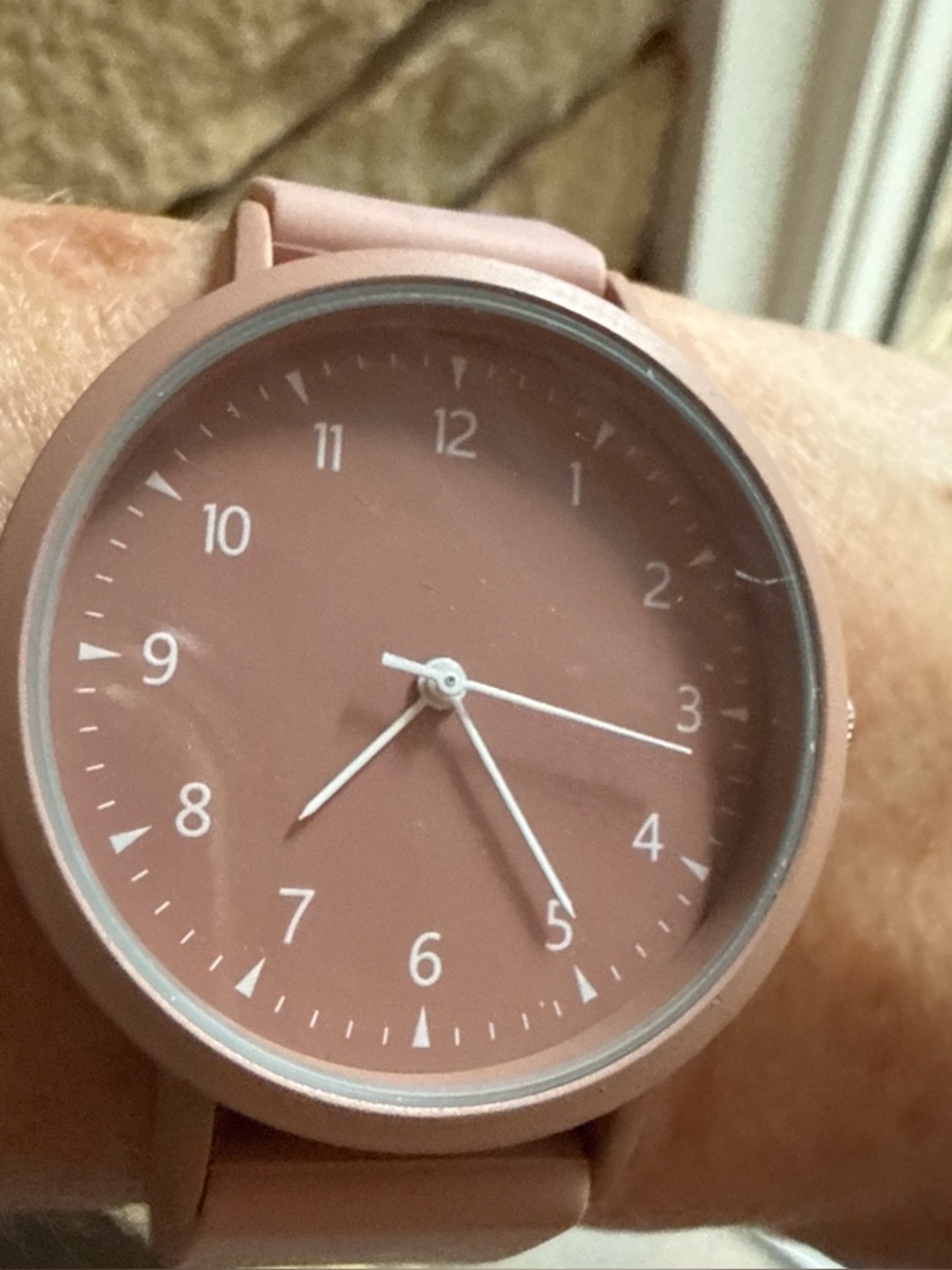 Minimal Silicone Analog Wristwatch - Dusty Rose Case, Face & Band. Monochromatic